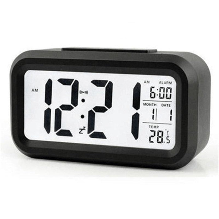 Time and Temperature Digital Table Snooze Alarm Clock  LCD Display Bedside Alarm Clock with Snooze Backlight Night Light Date and Temperature Sleep Timer for for Heavy Sleepers Children Wake Up Kids Alarm Clock Night Light for Children Desk Clock