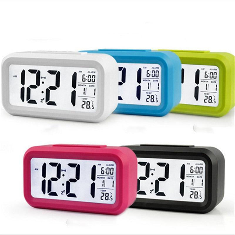 Time and Temperature Digital Table Snooze Alarm Clock  LCD Display Bedside Alarm Clock with Snooze Backlight Night Light Date and Temperature Sleep Timer for for Heavy Sleepers Children Wake Up Kids Alarm Clock Night Light for Children Desk Clock