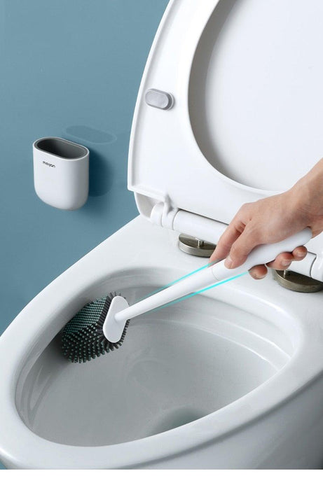 Toilet Brush With Holder Set Long Handled Flex Rubber Silicone Drain Cleaner Brush Wall Mounted Bathroom Accessories Wall Toilet Brush And Holder Set Flexible Toilet Bowl Cleaner Brush With Silicone Bristles Bendable Brush Head To Clean Toilet