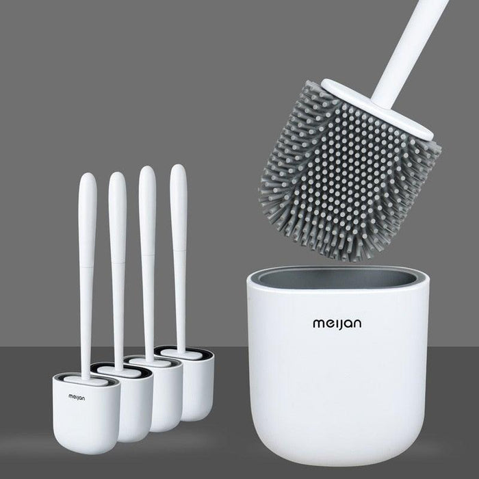 Toilet Brush With Holder Set Long Handled Flex Rubber Silicone Drain Cleaner Brush Wall Mounted Bathroom Accessories Wall Toilet Brush And Holder Set Flexible Toilet Bowl Cleaner Brush With Silicone Bristles Bendable Brush Head To Clean Toilet