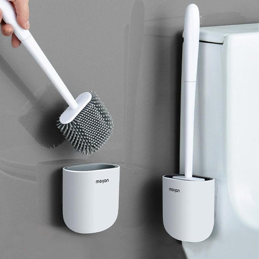 Toilet Brush With Holder Set Long Handled Flex Rubber Silicone Drain Cleaner Brush Wall Mounted Bathroom Accessories Wall Toilet Brush And Holder Set Flexible Toilet Bowl Cleaner Brush With Silicone Bristles Bendable Brush Head To Clean Toilet