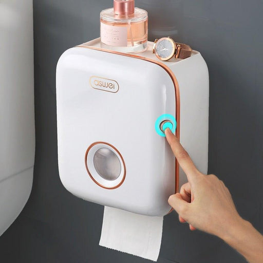 Toilet Paper Holder Stand Wall Mounted Waterproof Paper Towel Dispenser Holder Tissue Box Toilet Roll Holder For Toilet Paper Toilet Paper Roll Holder With Shelf And Drawer Adhesive Bathroom Tissue Box Holder Wall Mount Facial Toilet Tissue Paper Storage