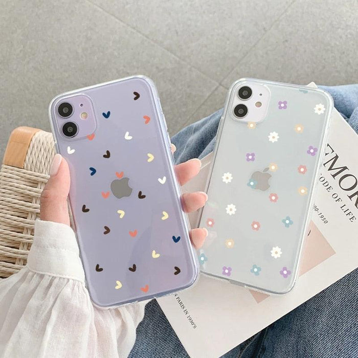 Transparent Couples Heart Phone Case For iPhone 11 12 Pro Max Mini X XR XS Max 7 8 Plus SE Soft Back Cute Clear Heart Love Pattern Print for Girls Women Slim Thin Soft Silicone Fashion Luxury Transparent Phone Case Black