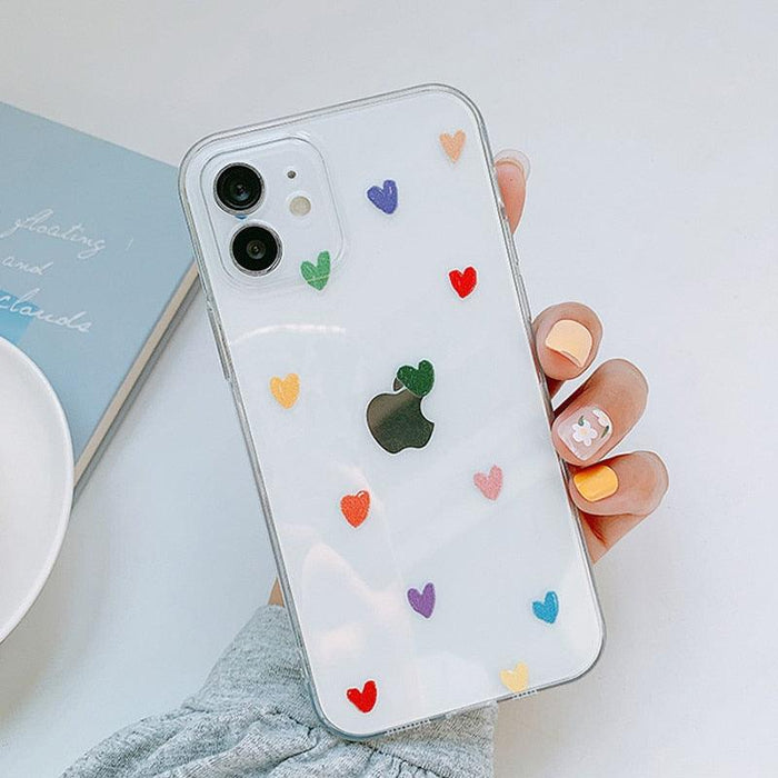 Transparent Couples Heart Phone Case For iPhone 11 12 Pro Max Mini X XR XS Max 7 8 Plus SE Soft Back Cute Clear Heart Love Pattern Print for Girls Women Slim Thin Soft Silicone Fashion Luxury Transparent Phone Case Black