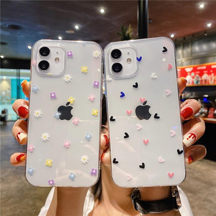 Transparent Cute Love Heart Soft Mobile Phone Case For iPhone 11 Pro Max 12 13 Mini 7 8Plus X XR XS Max Love Heart Case Full Camera Protection Soft Silicone Shockproof Case for iPhone