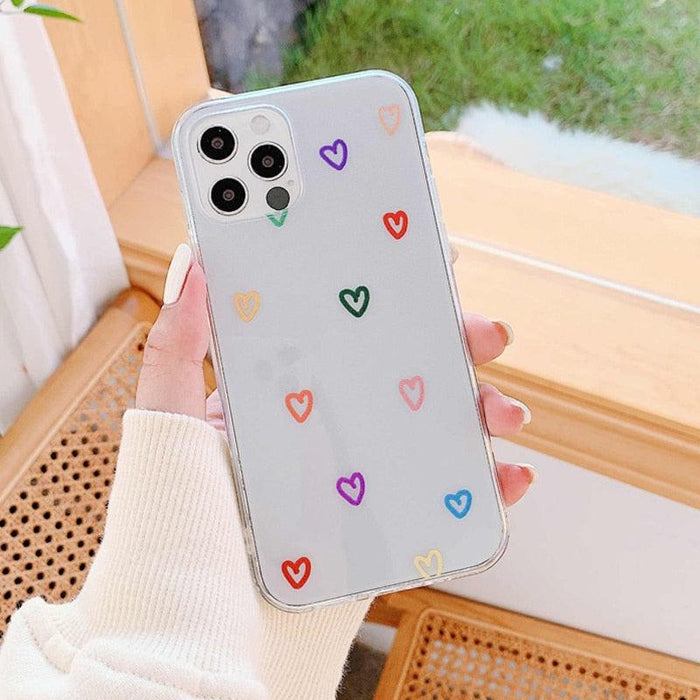 Transparent Phone Case For iPhone Pro Max 12 13 Mini Cute Love Heart Soft Transparent Shockproof Protective Phone Case Soft Silicone Slim Cover