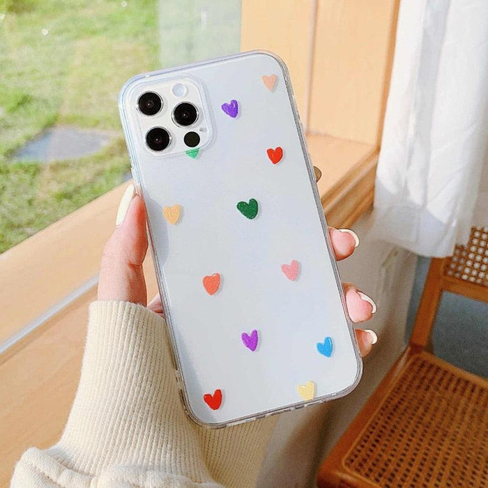 Transparent Phone Case For iPhone Pro Max 12 13 Mini Cute Love Heart Soft Transparent Shockproof Protective Phone Case Soft Silicone Slim Cover