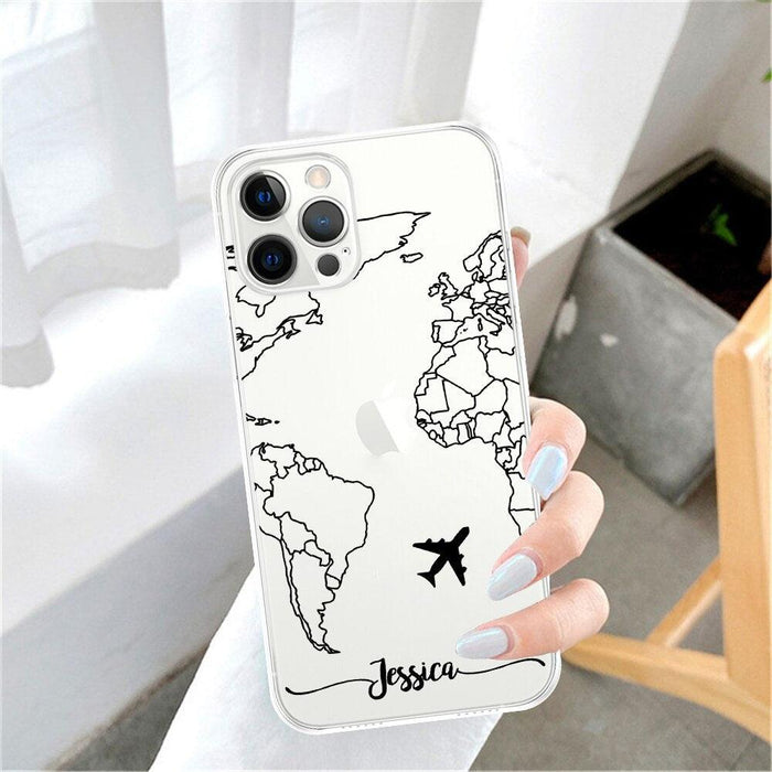 Travel Map Phone Case for iPhone 13 11 12 Pro Max X XR XS 7 8 Plus Mini SE Transparent Cover for iphone Transparent Soft Ultra Slim Anti-Scratch Bumper Protective Cover for iPhone