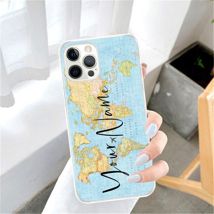 Travel Map Phone Case for iPhone 13 11 12 Pro Max X XR XS 7 8 Plus Mini SE Transparent Cover for iphone Transparent Soft Ultra Slim Anti-Scratch Bumper Protective Cover for iPhone