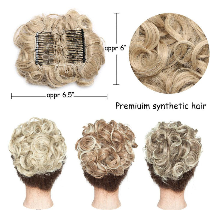 Trending LARGE Comb Clip In Curly Hair Extension Synthetic Hair Pieces Chignon Women Updo Cover Hairpiece Extension Hair Bun Clip in Hair Extension For Volumized Hair Buns For Girls