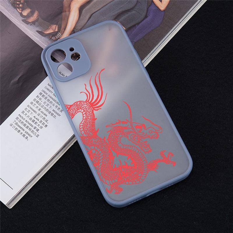 Unique Aesthetic Design Red Dragon Phone Case for iPhone 14 12 11 13 Pro Mini X XS XR Max 6 7 8 Plus SE Soft Bumper Fashion Cool Dragon Animal 3D Pattern Design Frosted PC Back Soft TPU Bumper Shockproof Protective Case