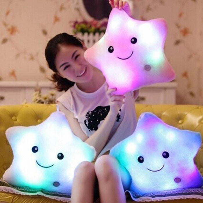 Unique Luminous Pillow Vivid Star Design LED Light Cushion Plush Pillow Night Light Plush Pillows Stuffed Star Pillow Led Light Creative Twinkle Star Glowing LED Night Light Plush Pillows Stuffed Toys For Bedroom Sofa Creative Birthday Gift Toy For Kids