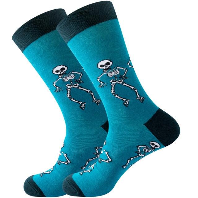 Unisex Cartoon Halloween with Skulls and Alien Socks for Men and Women Funny and Spoof Men's Socks Warm Pure Cotton Middle Tube Socks for Autumn And Winter