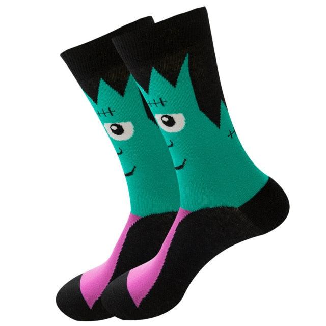 Unisex Cartoon Halloween with Skulls and Alien Socks for Men and Women Funny and Spoof Men's Socks Warm Pure Cotton Middle Tube Socks for Autumn And Winter