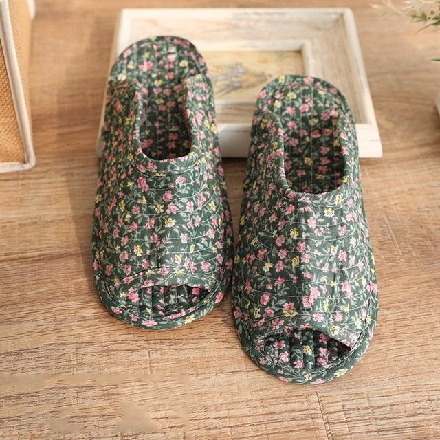 Vintage Floral Home Shoes Slippers Women Cotton Fabric House Slipper Sewing Comfy Flat Shoes Unisex Cute Soft Sole Indoor Bedroom Slippers Beautiful Comfort Four Season Slipper