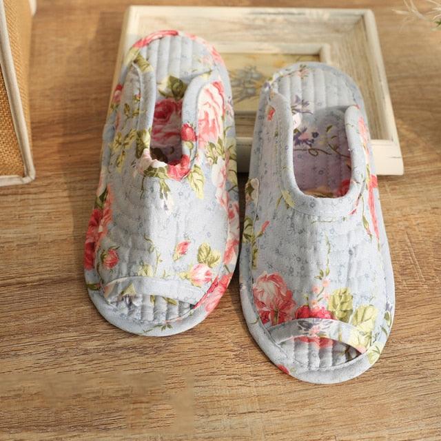 Vintage Floral Home Shoes Slippers Women Cotton Fabric House Slipper Sewing Comfy Flat Shoes Unisex Cute Soft Sole Indoor Bedroom Slippers Beautiful Comfort Four Season Slipper