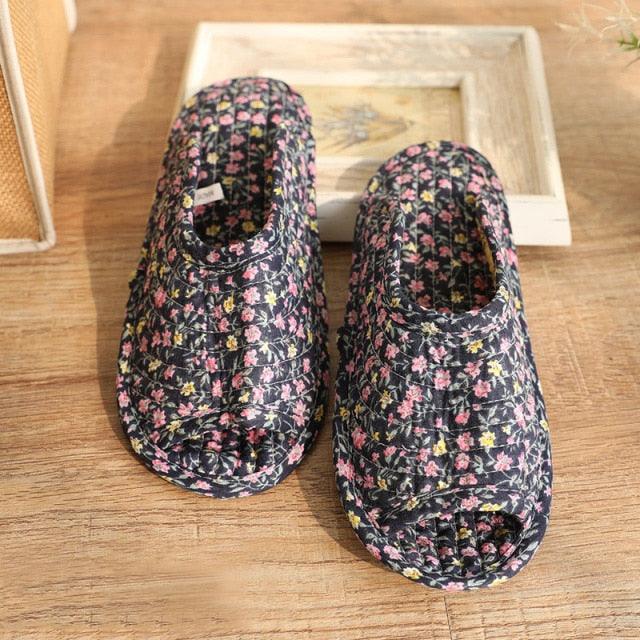 Vintage Floral Home Shoes Slippers Women Cotton Fabric House Slipper Sewing Comfy Flat Shoes Unisex Cute Soft Sole Indoor Bedroom Slippers Beautiful Comfort Four Season Slipper