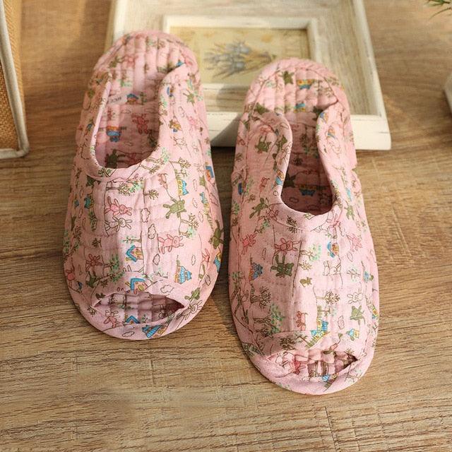 Vintage Floral Home Shoes Slippers Women Cotton Fabric House Slipper Sewing Comfy Flat Shoes Unisex Cute Soft Sole Indoor Bedroom Slippers Beautiful Comfort Four Season Slipper