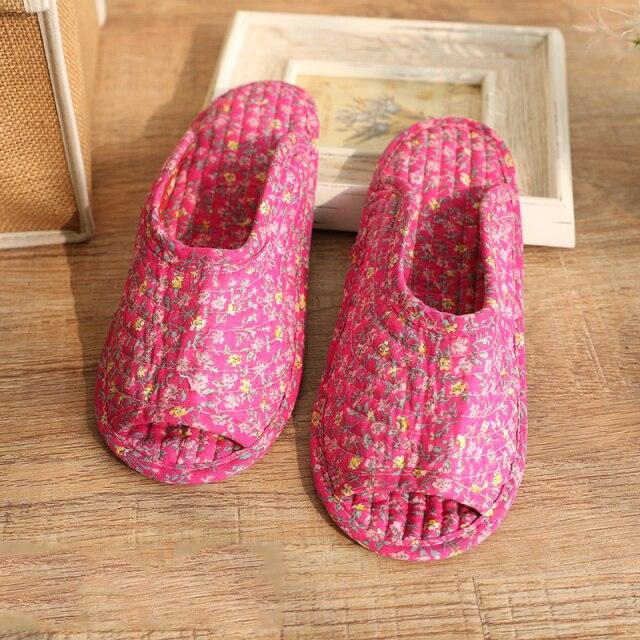 Vintage Floral Home Shoes Slippers Women Cotton Fabric House Slipper Sewing Comfy Flat Shoes Unisex Cute Soft Sole Indoor Bedroom Slippers Beautiful Comfort Four Season Slipper