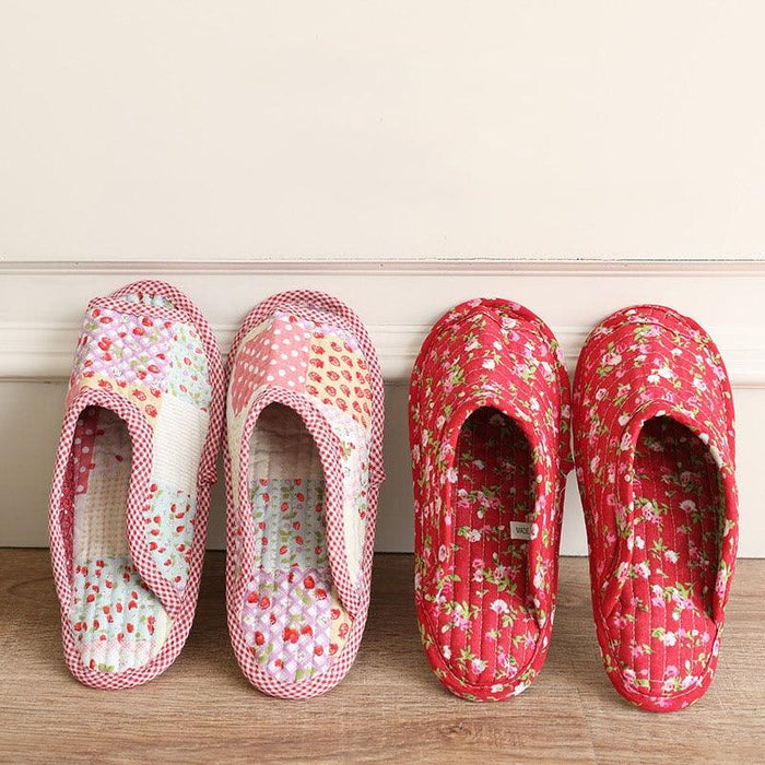 Vintage Floral Home Shoes Slippers Women Cotton Fabric House Slipper Sewing Comfy Flat Shoes Unisex Cute Soft Sole Indoor Bedroom Slippers Beautiful Comfort Four Season Slipper