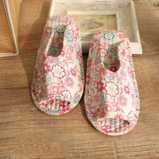 Vintage Floral Home Shoes Slippers Women Cotton Fabric House Slipper Sewing Comfy Flat Shoes Unisex Cute Soft Sole Indoor Bedroom Slippers Beautiful Comfort Four Season Slipper