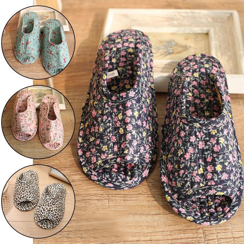 Vintage Floral Home Shoes Slippers Women Cotton Fabric House Slipper Sewing Comfy Flat Shoes Unisex Cute Soft Sole Indoor Bedroom Slippers Beautiful Comfort Four Season Slipper