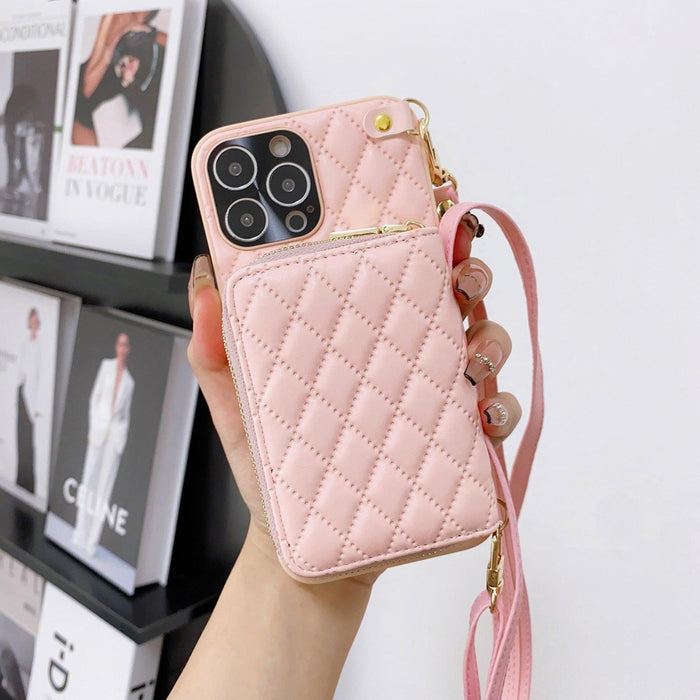 Wallet Leather Purse Case for iPhone 14 Pro Max 14Plus 13 11 12 Lanyard Shoulder Cards Holder Cosmetic Bag Shockproof Leather Case Wallet with Purse for iPhone