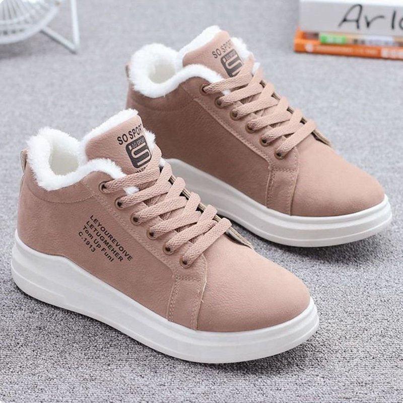 Warm Comfortable Womens Winter Shoes Fur Plush Casual Shoes Lace Up Fashion Sneakers Women's Snow Boots Fur Lined Booties Anti-Slip Ankle Winter Soft Sneakers