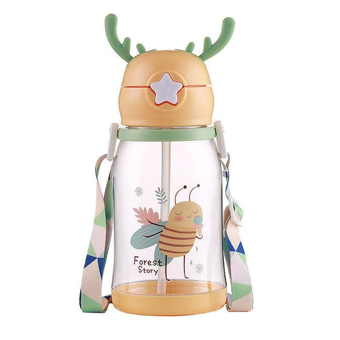 Water Bottle Kids Drinking Cup Deer Antler Creative Cartoon Feeding Cup With Straw Leak Proof Water Bottle Outdoor Cartoon Horn Shaped Water Bottle With Straw And Handle Holder Removable Water Bottle For Easy Cleaning