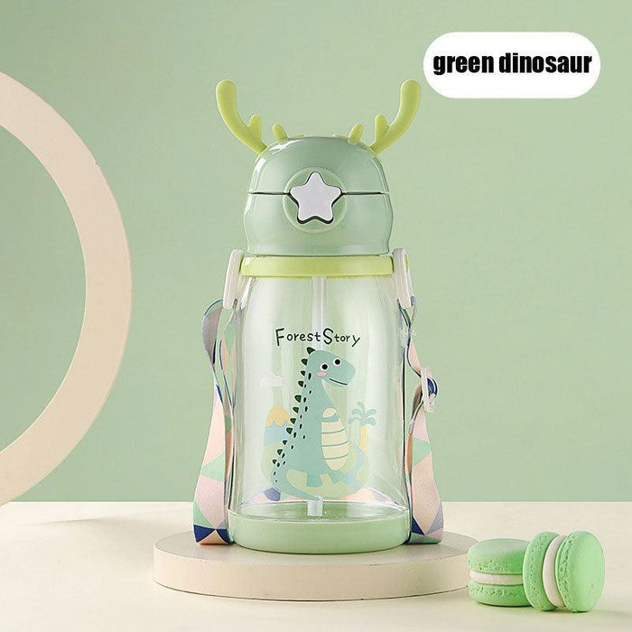 Water Bottle Kids Drinking Cup Deer Antler Creative Cartoon Feeding Cup With Straw Leak Proof Water Bottle Outdoor Cartoon Horn Shaped Water Bottle With Straw And Handle Holder Removable Water Bottle For Easy Cleaning