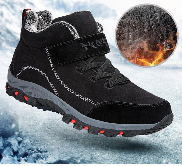 Waterproof Winter Mens Boots With Fur Warm Snow Mens Womens Boots Winter Work Casual Shoes High Top Winter Snow Boots Warm Fur Lined Winter Water-Resistan Ankle Booties