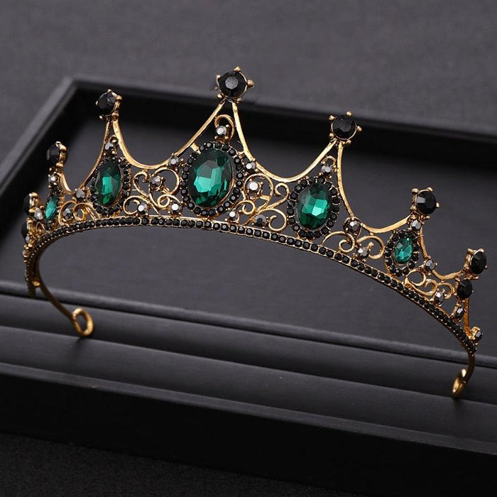 Wedding Hair Accessories Rhinestone Crystal Crown Tiara Wedding Crown Headdress Party Crown Bridal Hair Jewelry Tiaras Wedding Crowns Green Tiara Hair Green Crown For Birthday Gift Bridal Headdress Banquet And Birthday Party