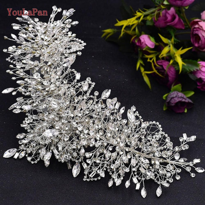 Wedding Headwear Necklace Earrings Jewelry Set Bride Headbands Rhinestone Headpiece Bridal Tiaras And Crowns Silver Rhinestone Wedding Headpiece For Women Handmade Bridal Headband Hair Accessories