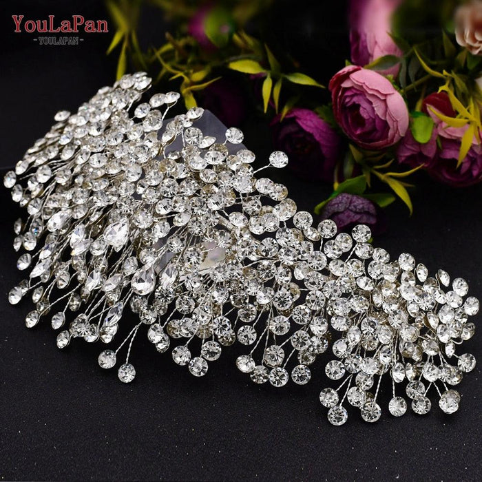 Wedding Headwear Necklace Earrings Jewelry Set Bride Headbands Rhinestone Headpiece Bridal Tiaras And Crowns Silver Rhinestone Wedding Headpiece For Women Handmade Bridal Headband Hair Accessories