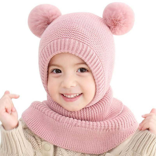 Winter Hat Beanies Boys Beanie Two Hairball Child Knit Fur Hats Protect Face Neck Kids Girls Earflap Caps Pompom Hat Knitted Ski Beanie Hat Double Pompom Beanie Cap for Girls Boys Kids Beanie Winter Hat Baby Kids Infant Toddler