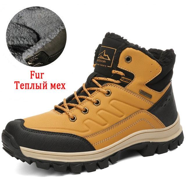 Winter Mens Boots Plush Warm Snow Boots Waterproof Outdoor Short Boots Leather Ankle Hiking Boots Mens Waterproof Outdoor Snow Boots Winter Cold Weather Shoes