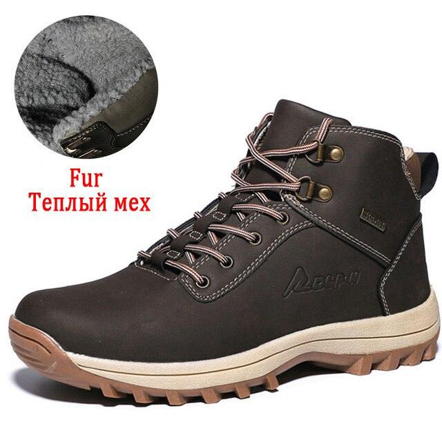 Winter Mens Boots Plush Warm Snow Boots Waterproof Outdoor Short Boots Leather Ankle Hiking Boots Mens Waterproof Outdoor Snow Boots Winter Cold Weather Shoes