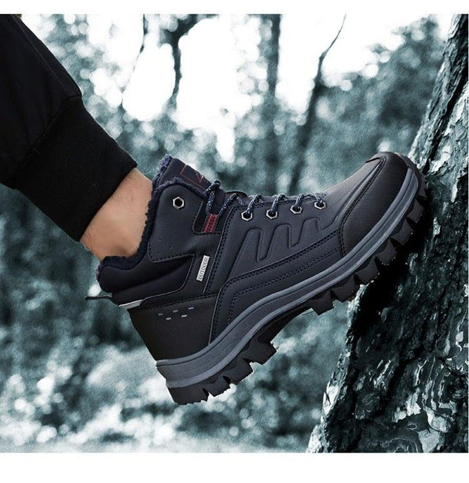 Winter Mens Boots Plush Warm Snow Boots Waterproof Outdoor Short Boots Leather Ankle Hiking Boots Mens Waterproof Outdoor Snow Boots Winter Cold Weather Shoes