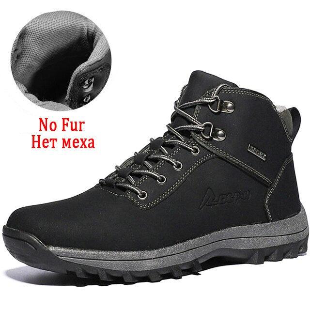 Winter Mens Boots Plush Warm Snow Boots Waterproof Outdoor Short Boots Leather Ankle Hiking Boots Mens Waterproof Outdoor Snow Boots Winter Cold Weather Shoes