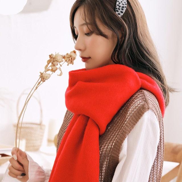 Winter Soft Solid Thicken Soft Lightweight  Warm Scarf Cashmere Scarves Pashmina Shawls Wraps Scarves Pashmina Shawls Wraps Knitted Wool Long Scarf Women