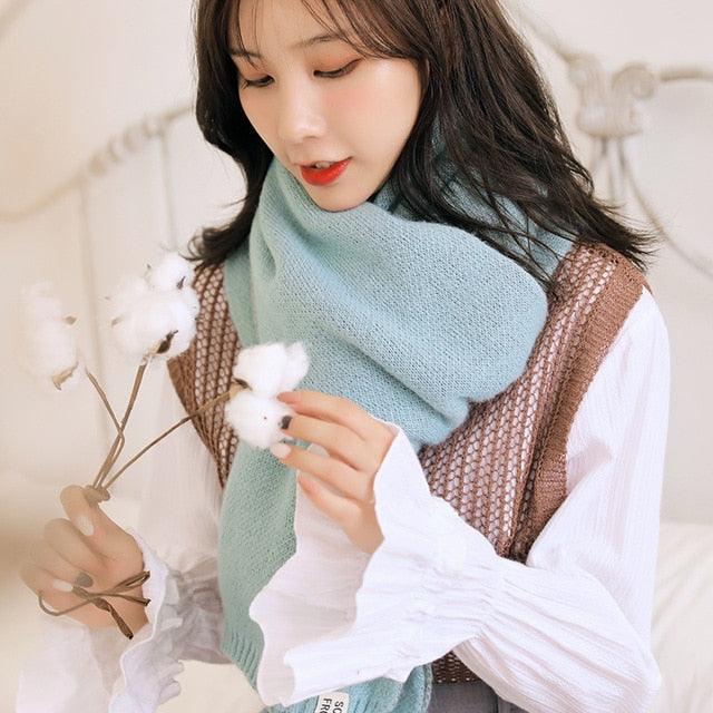 Winter Soft Solid Thicken Soft Lightweight  Warm Scarf Cashmere Scarves Pashmina Shawls Wraps Scarves Pashmina Shawls Wraps Knitted Wool Long Scarf Women