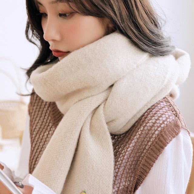 Winter Soft Solid Thicken Soft Lightweight  Warm Scarf Cashmere Scarves Pashmina Shawls Wraps Scarves Pashmina Shawls Wraps Knitted Wool Long Scarf Women