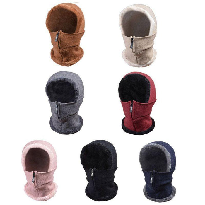 Winter Women 3 in 1 Knitted Ski Hat With Scarf Neck Warmer Fleece Lined Hood Face Mask Adult Balaclava For Outdoor Sports Balaclava Wind-Resistant Winter Face Mask Fleece Ski Mask for Men and Women Warm Face Cover Hat Cap Scarf