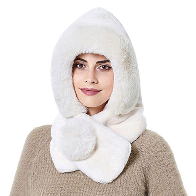 Winter Women 3 in 1 Knitted Ski Hat With Scarf Neck Warmer Fleece Lined Hood Face Mask Adult Balaclava For Outdoor Sports Balaclava Wind-Resistant Winter Face Mask Fleece Ski Mask for Men and Women Warm Face Cover Hat Cap Scarf