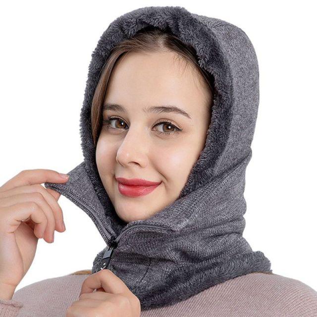 Winter Women 3 in 1 Knitted Ski Hat With Scarf Neck Warmer Fleece Lined Hood Face Mask Adult Balaclava For Outdoor Sports Balaclava Wind-Resistant Winter Face Mask Fleece Ski Mask for Men and Women Warm Face Cover Hat Cap Scarf