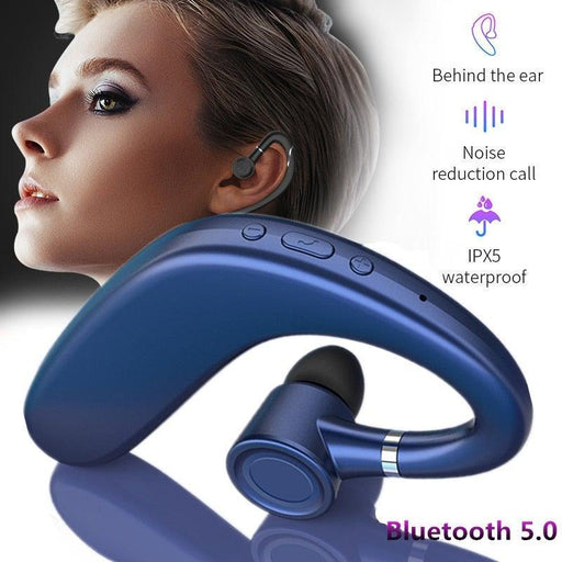 Wireless Blue Earhook Bluetooth Headphones Business Office Bluetooth 5.0 Over Ear Earphone Stereo Single Earbud With Mic HiFi Headphone Single Ear Headset Super Long Standby Noise Reduction Earpiece Compatible With Smartphones