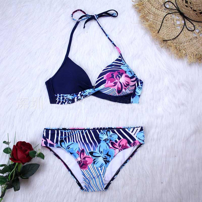 Women Bikini Set Push Up Female Swimsuit Swimwear Swim Two Piece Brazilian Bathing Suit Large Plus Size Women's Twist Front High Waist Bikini Swimsuit Drawstring Tie Side Bottom Two Piece Bathing Suit