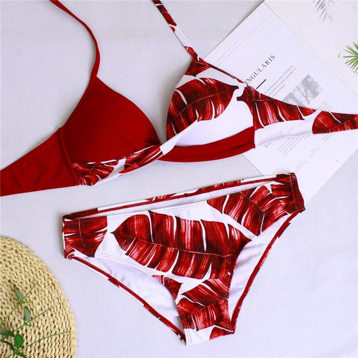 Women Bikini Set Push Up Female Swimsuit Swimwear Swim Two Piece Brazilian Bathing Suit Large Plus Size Women's Twist Front High Waist Bikini Swimsuit Drawstring Tie Side Bottom Two Piece Bathing Suit