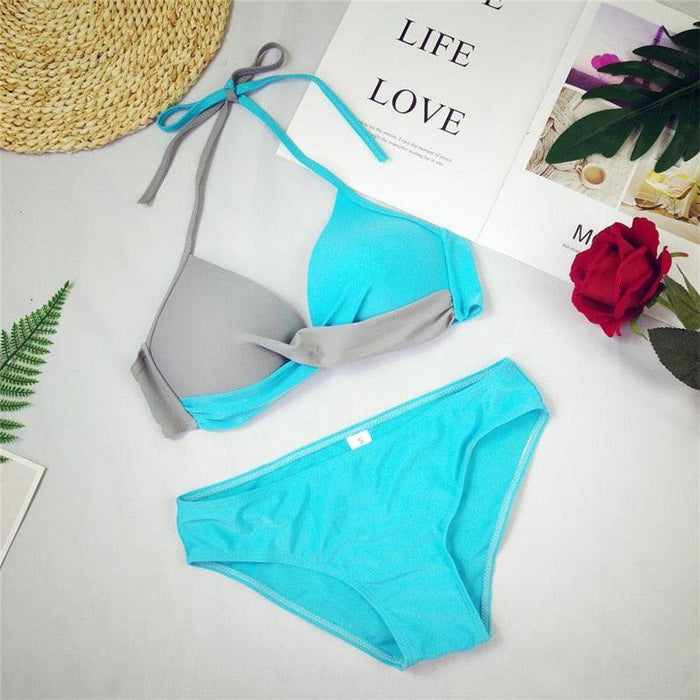 Women Bikini Set Push Up Female Swimsuit Swimwear Swim Two Piece Brazilian Bathing Suit Large Plus Size Women's Twist Front High Waist Bikini Swimsuit Drawstring Tie Side Bottom Two Piece Bathing Suit