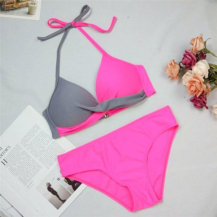 Women Bikini Set Push Up Female Swimsuit Swimwear Swim Two Piece Brazilian Bathing Suit Large Plus Size Women's Twist Front High Waist Bikini Swimsuit Drawstring Tie Side Bottom Two Piece Bathing Suit